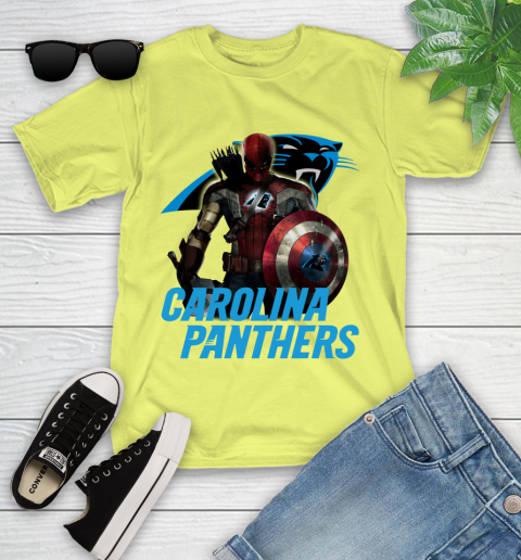 NFL Captain America Thor Spider Man Hawkeye Avengers Endgame Football Carolina Panthers Youth T-Shirt 8