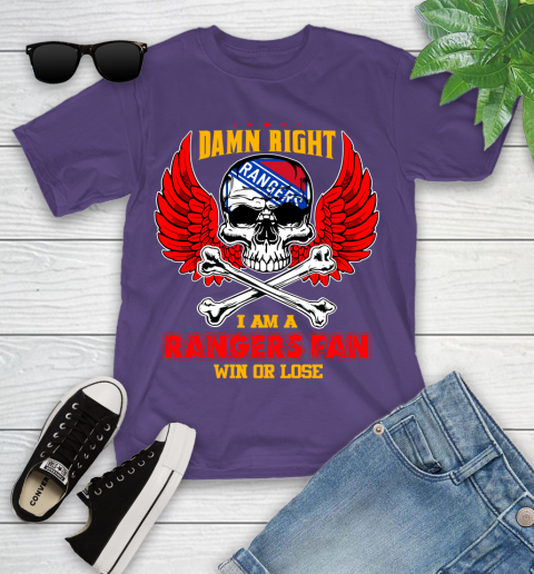NHL Damn Right I Am A New York Rangers Win Or Lose Skull Hockey Sports Youth T-Shirt 3