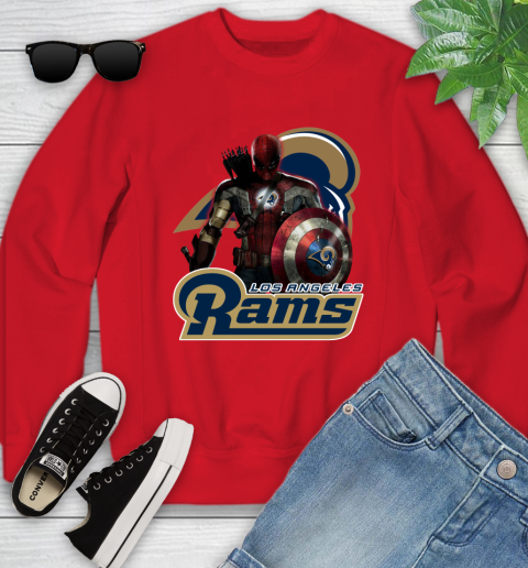 NFL Captain America Thor Spider Man Hawkeye Avengers Endgame Football Los Angeles Rams Youth Sweatshirt 9