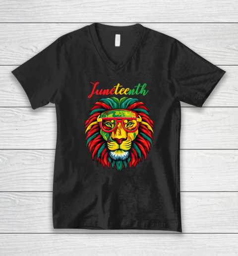 Lion Juneteenth Shirts Black History Freedom V-Neck T-Shirt