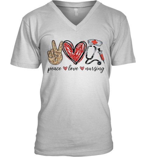 Diamond Peace Love Nursing V-Neck T-Shirt