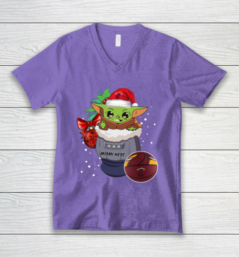Miami Heat Christmas Baby Yoda Star Wars Funny Happy NBA V-Neck T-Shirt 9