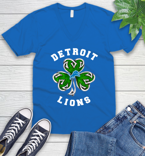 NFL Detroit Lions Three Leaf Clover St Patrick's Day Football Sports V-Neck T-Shirt 5