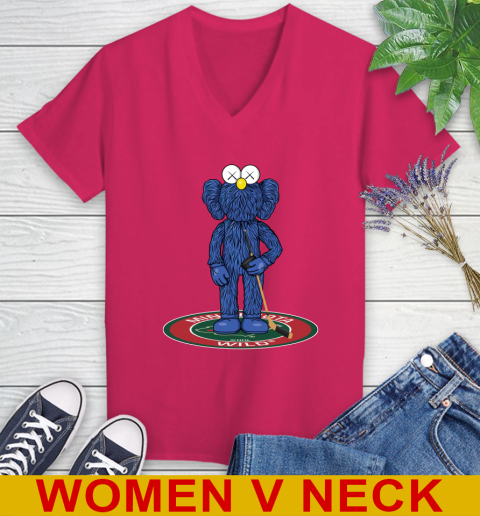 NHL Hockey Minnesota Wild Kaws Bff Blue Figure Shirt Women's V-Neck T-Shirt 10