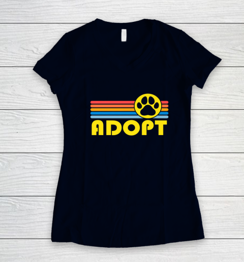 Rescue Animal Adoption Adopt Cat or Dog Vintage Retro Sunset Women's V-Neck T-Shirt 2