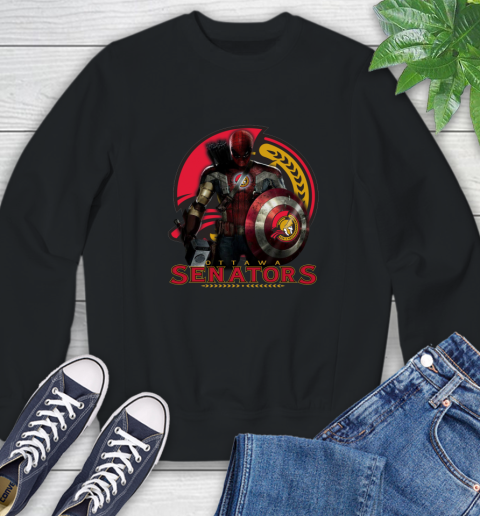 NHL Captain America Thor Spider Man Hawkeye Avengers Endgame Hockey Ottawa Senators Sweatshirt 2