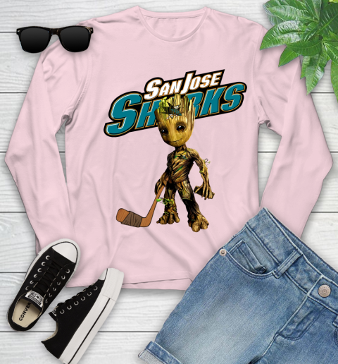 San Jose Sharks NHL Hockey Groot Marvel Guardians Of The Galaxy Youth Long Sleeve 10