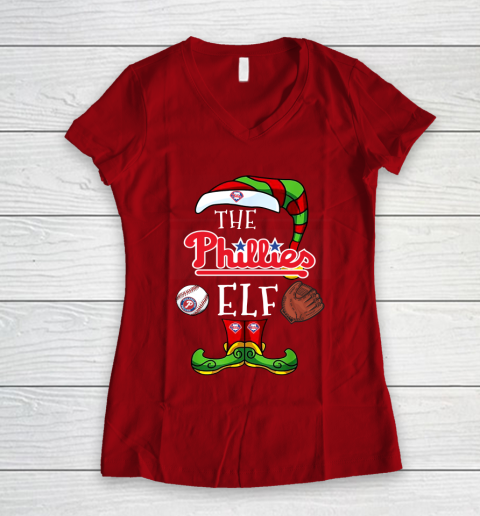 Philadelphia Phillies Christmas ELF Funny MLB Women's V-Neck T-Shirt 8