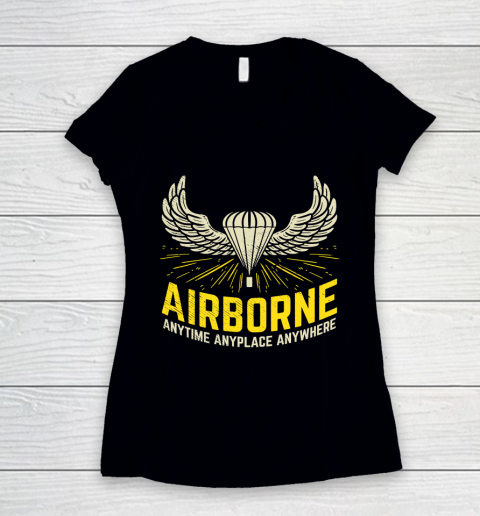 Veteran Shirt US American Airborne Paratrooper Parachutist Women's V-Neck T-Shirt