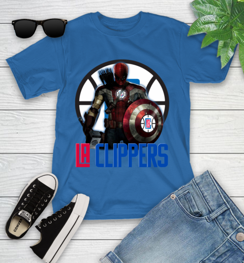 LA Clippers NBA Basketball Captain America Thor Spider Man Hawkeye Avengers Youth T-Shirt 9