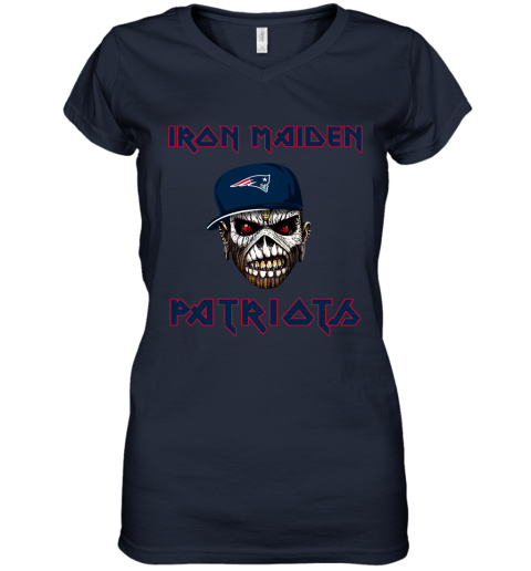 NFL New England Patriots Iron Maiden Rock Band Music Football Sports rkJy2L6r8u9 women v neck t shirt 39 95 151514 front navy
