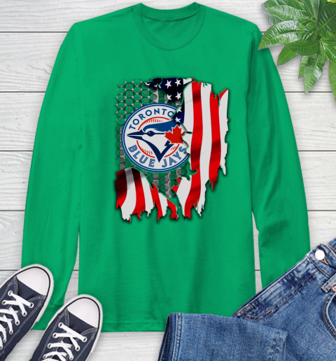 Toronto Blue Jays MLB Baseball American Flag Long Sleeve T-Shirt 8