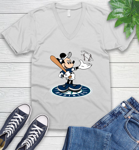 MLB Baseball Seattle Mariners Cheerful Mickey Disney Shirt V-Neck T-Shirt 2