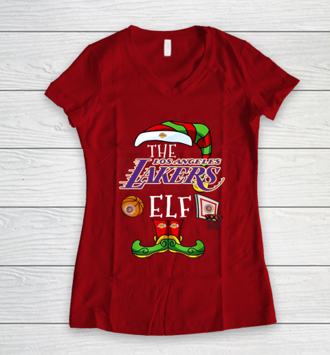 Los Angeles Lakers Christmas ELF Funny NBA Women's V-Neck T-Shirt 8
