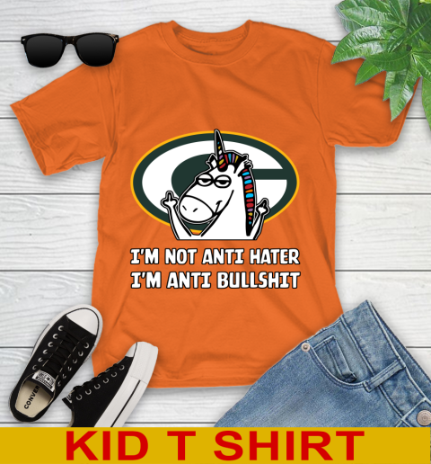 Green Bay Packers NFL Football Unicorn I'm Not Anti Hater I'm Anti Bullshit Youth T-Shirt 7