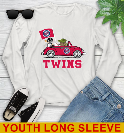 MLB Baseball Minnesota Twins Darth Vader Baby Yoda Driving Star Wars Shirt Youth Long Sleeve 12