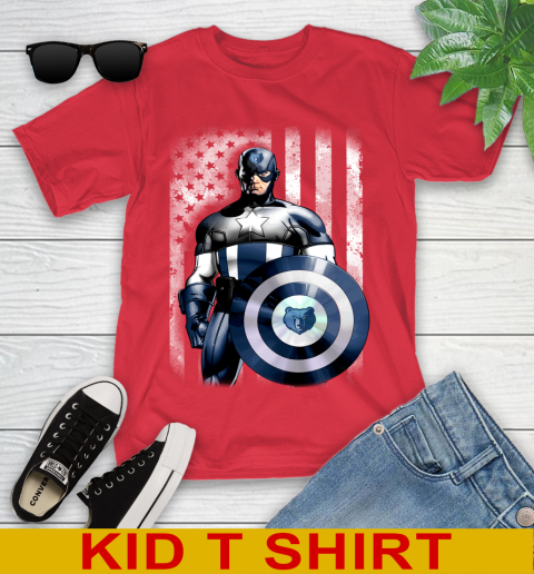 Memphis Grizzlies NBA Basketball Captain America Marvel Avengers American Flag Shirt Youth T-Shirt 11