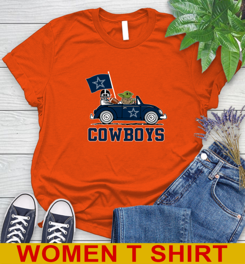 NFL Football Dallas Cowboys Darth Vader Baby Yoda Driving Star Wars Shirt Women's T-Shirt 4