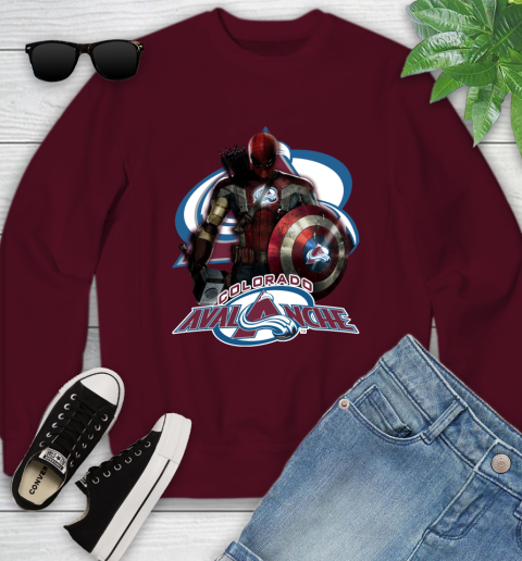 NHL Captain America Thor Spider Man Hawkeye Avengers Endgame Hockey Colorado Avalanche Youth Sweatshirt 5
