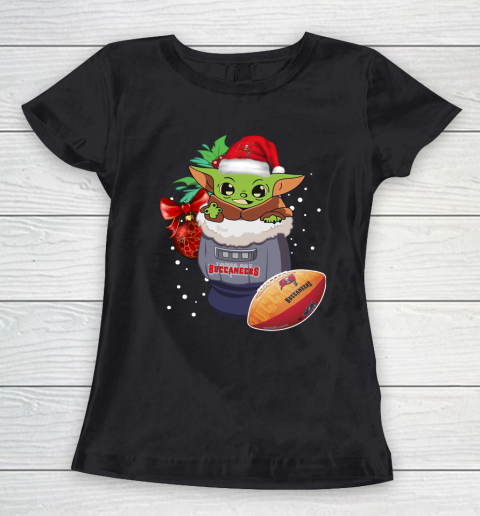 Tampa Bay Buccaneers Christmas Baby Yoda Star Wars Funny Happy NFL Women's T-Shirt 2