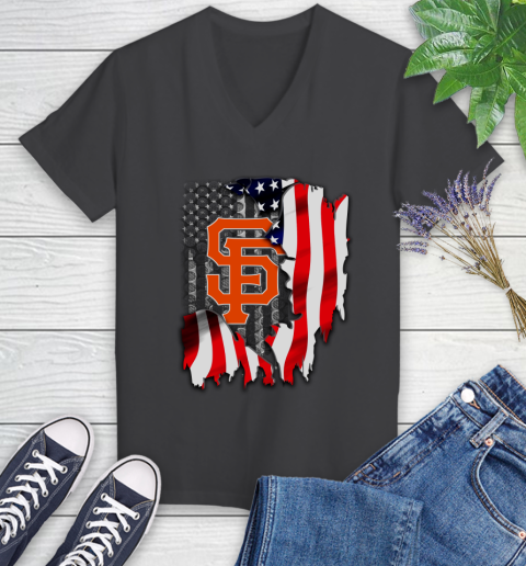 San Francisco Giants MLB Baseball American Flag Women's V-Neck T-Shirt 8