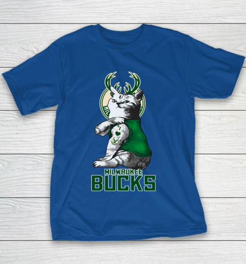 NBA Basketball My Cat Loves Milwaukee Bucks Youth T-Shirt 6