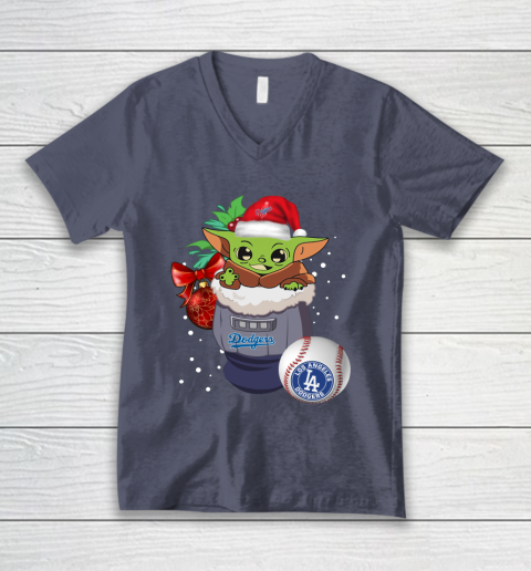 Los Angeles Dodgers Christmas Baby Yoda Star Wars Funny Happy MLB V-Neck T-Shirt 8