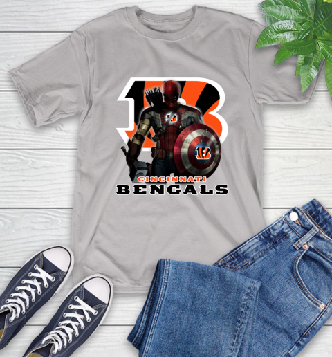NFL Captain America Thor Spider Man Hawkeye Avengers Endgame Football Cincinnati Bengals T-Shirt 12