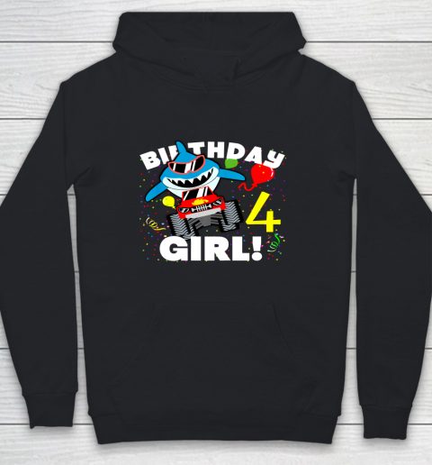Kids 4 Year Old 4th Shark Monster Truck Birthday Party For Girls Youth Hoodie