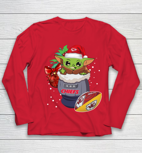 Kansas City Chiefs Christmas Baby Yoda Star Wars Funny Happy NFL Youth Long Sleeve 10
