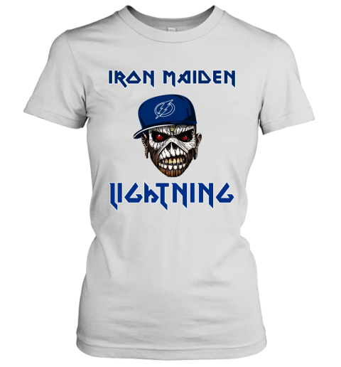 NHL Tampa Bay Lightning Iron Maiden Rock Band Music Hockey Sports XlMGCTZSHw6 ladies t shirt 20 95 151514 front white