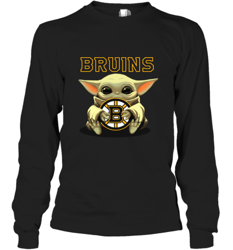 Baby Yoda Hugs The Boston Bruins Ice Hockey Long Sleeve T-Shirt