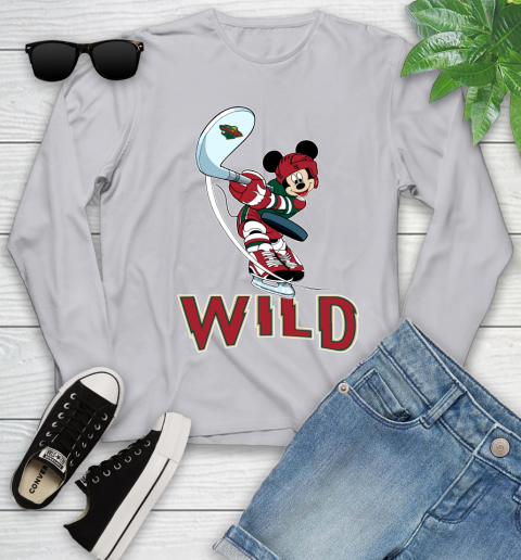 NHL Hockey Minnesota Wild Cheerful Mickey Mouse Shirt Youth Long Sleeve 5