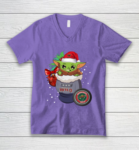 Minnesota Wild Christmas Baby Yoda Star Wars Funny Happy NHL V-Neck T-Shirt 9