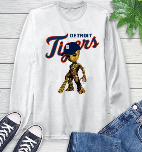 MLB Detroit Tigers Groot Guardians Of The Galaxy Baseball Long Sleeve T-Shirt