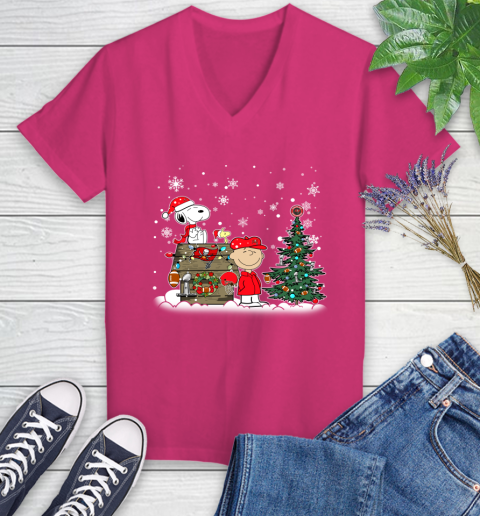 NFL Tampa Bay Buccaneers Snoopy Charlie Brown Christmas Football Super Bowl Sports Women's V-Neck T-Shirt 9
