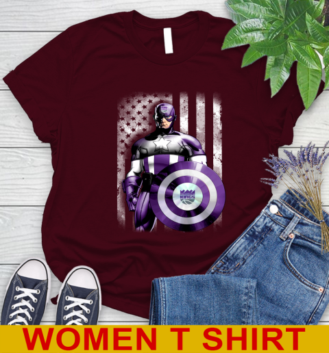 Sacramento Kings NBA Basketball Captain America Marvel Avengers American Flag Shirt Women's T-Shirt 6