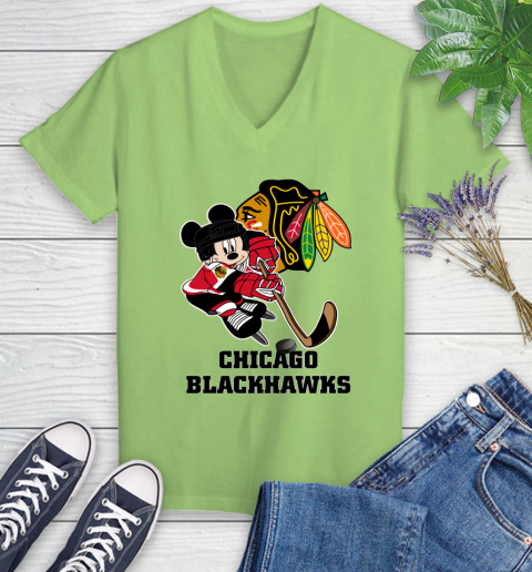 NHL Chicago Blackhawks Mickey Mouse Disney Hockey T Shirt Women's V-Neck T-Shirt 11