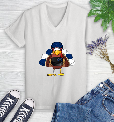 Tampa Bay Lightning Turkey Thanksgiving Day Women's V-Neck T-Shirt