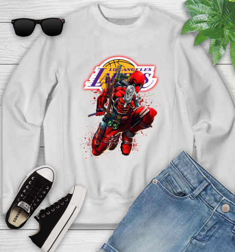 NBA Deadpool Marvel Comics Sports Basketball Los Angeles Lakers Youth Sweatshirt