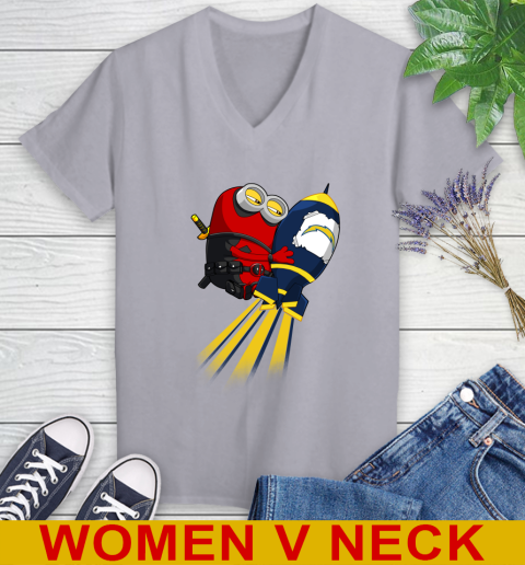 NFL Football Los Angeles Chargers Deadpool Minion Marvel Shirt Women's V-Neck T-Shirt 4