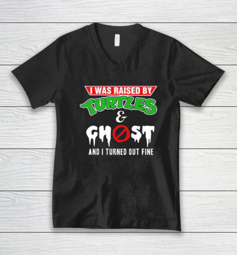I Was Raised By Turtles And Ghost V-Neck T-Shirt