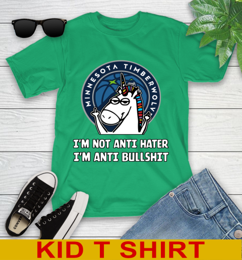 Minnesota Timberwolves NBA Basketball Unicorn I'm Not Anti Hater I'm Anti Bullshit Youth T-Shirt 6