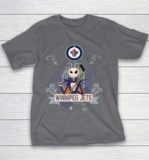 NHL Winnipeg Jets Hockey Jack Skellington Halloween Youth T-Shirt 5