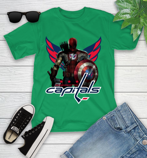 NHL Captain America Thor Spider Man Hawkeye Avengers Endgame Hockey Washington Capitals Youth T-Shirt 6