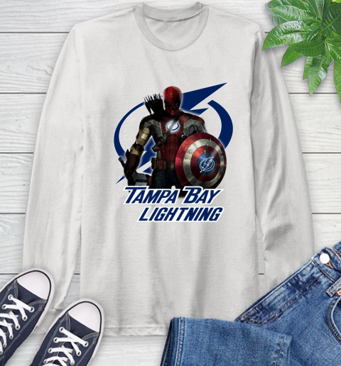 NHL Captain America Thor Spider Man Hawkeye Avengers Endgame Hockey Tampa Bay Lightning Long Sleeve T-Shirt