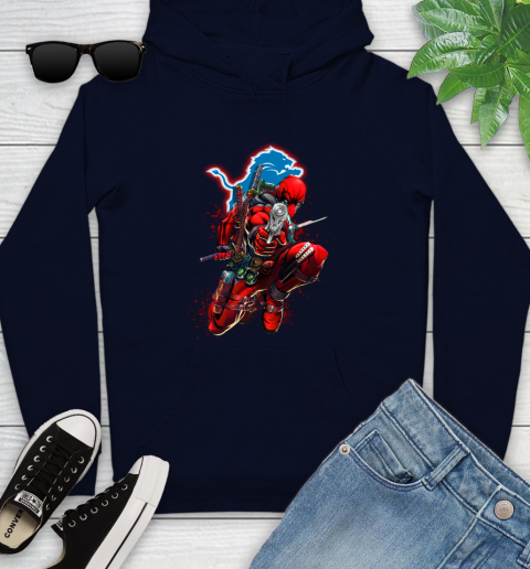 NFL Deadpool Marvel Comics Sports Football Detroit Lions Youth Hoodie 4
