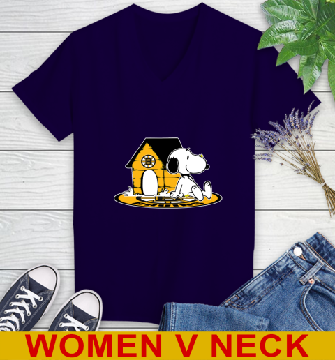 NHL Boston Bruins Snoopy Perfect Smile The Peanuts Movie Hockey T Shirt  Women's V-Neck T-Shirt