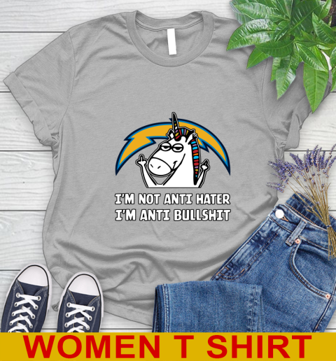 Los Angeles Chargers NFL Football Unicorn I'm Not Anti Hater I'm Anti Bullshit Women's T-Shirt 5
