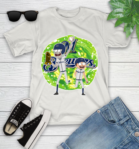 MLB Milwaukee Brewers Rick And Morty Commissioner's Trophy Baseball Sports Youth T-Shirt 12
